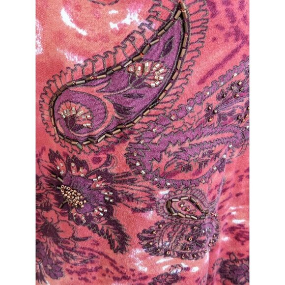 Vintage Short Sleeve Top Womens Plus 3X Rust Orange Paisley Floral Beaded Cotton - Picture 5 of 8